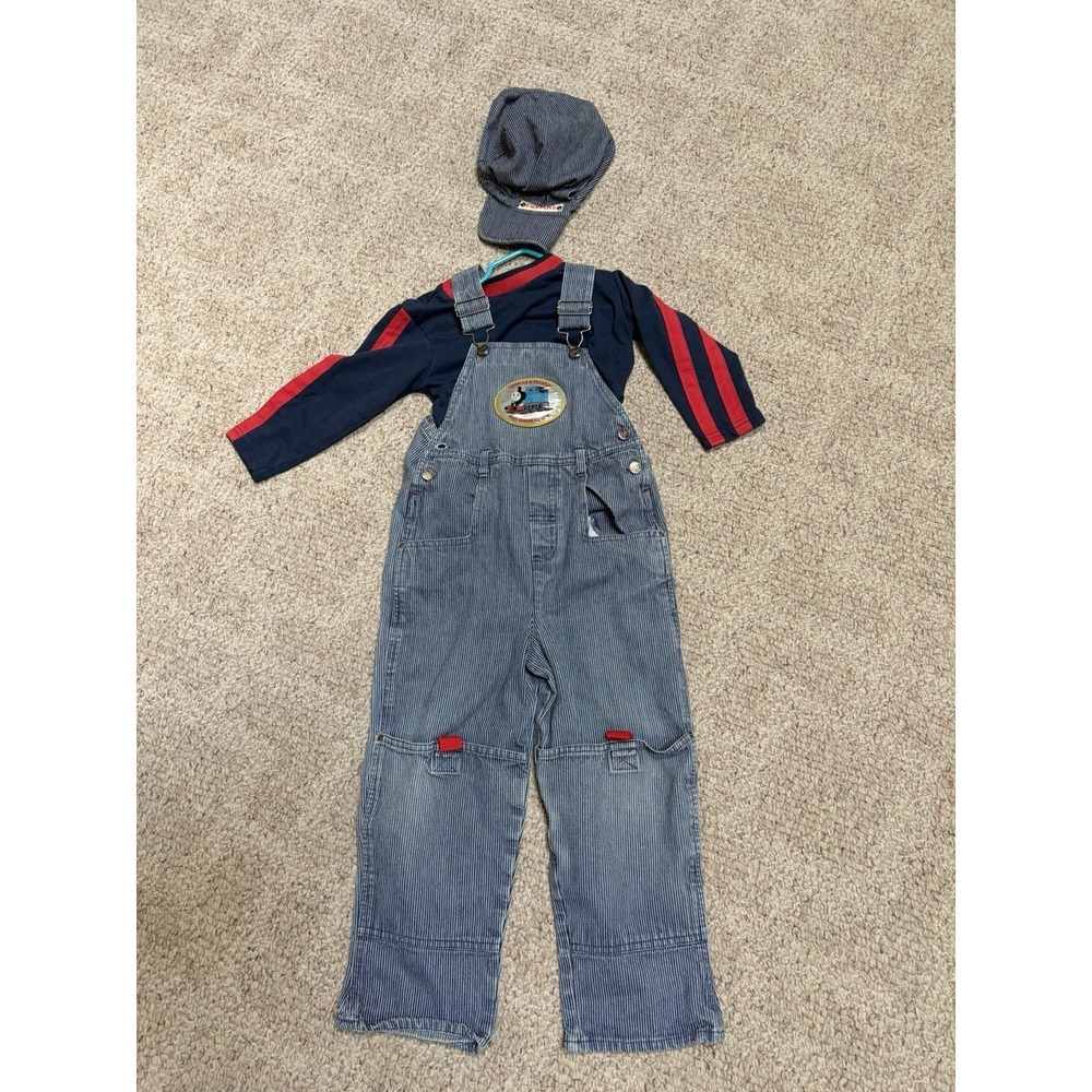 VTG Y2KThomas & Friends Bib Overalls 3T Full Steam Ahead" Railroad Striped & Hat